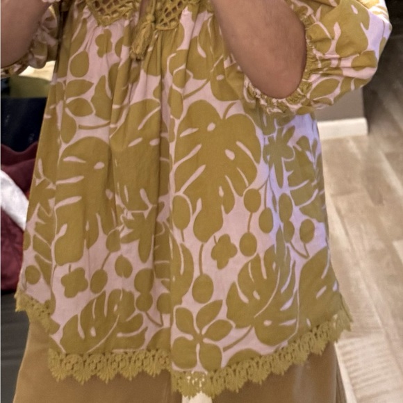 Sundance Women’s Harmonia Crochet Top Size XL Boho Puff Sleeve Green Tassels - Picture 3 of 5